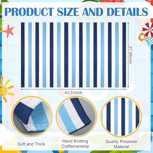 Duraaamo Blue White Stripe Outdoor Rug 2.3' X 3.6' for Summer Coastal Decor - Image 3