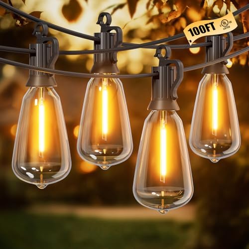 Brightown Outdoor String Lights, 100FT 50+2 LED ST38 LED Patio Lights Shatterproof, Dimmable IP65 Waterproof Connectable Hanging Outdoor Light for Backyard, Porch, Deck, Balcony by Brightown
