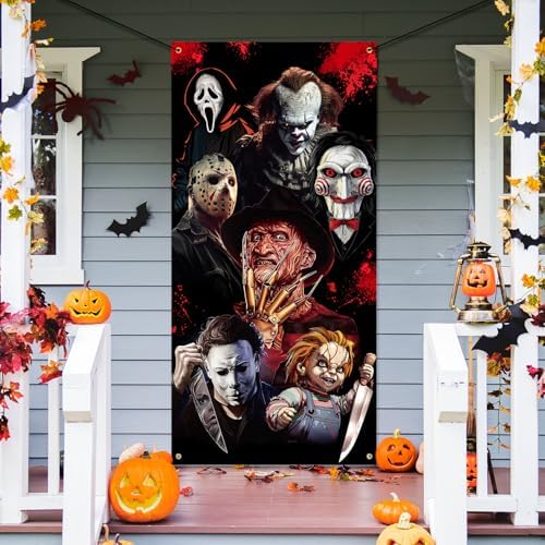 Halloween Scary Door Cover - Classic Horror Movie Character Banner for Party Photo Background - Creepy Killer Decorations for Front Door, Indoor Porch Decor - Image 6