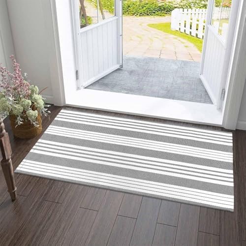 OJIA Front Door Rug 24"x51" Gray and White Striped Outdoor Rug Porch Decor - Image 5