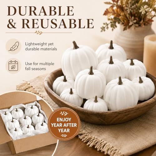 12-Pack Artificial White Mini Pumpkins in 3 Sizes for Fall Decorations - Image 5