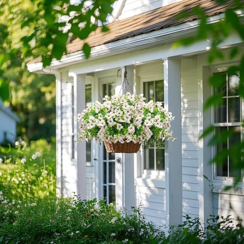 Grunyia Artificial Fake Flowers for Outdoor Spring Decoration, 16 Bundles Faux Silk Colorful Daisy UV Resistant Realistic for Outside Porch Patio Home Yard Garden Planters Pots Window Box (White) - Image 5