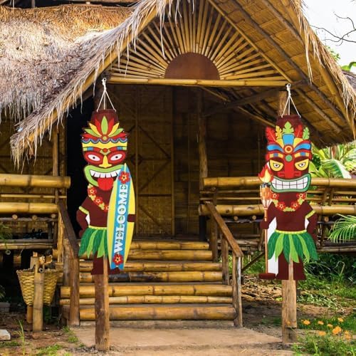 NOVWANG 2 PCS Luau Party Windsock, Hawaiian Party Hanging Decoration Tiki Outdoor Wind Sock for Yard Garden Patio Hawaii Luau Tropical Birthday Decor - Image 4