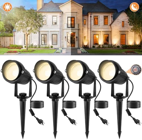Dusk to Dawn Outdoor Lighting,3000K Warm White LED Landscape Spotlights with Photocell Sensor,Waterproof Spot Lights for Yard Flag Pole House Garden Tree(4 Pack) by CREPOW
