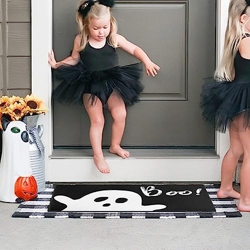 Halloween Door Mat,Halloween Ghost Boo Outdoor Mats for Front Door,Halloween Indoor Entrance Non-Slip Doormat,Halloween Entryway Welcome Rubber Mats for Front Porch Decor 30" x 17" - Image 2