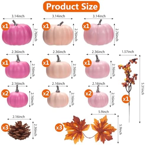 Pumpkin Decor Set, 22 PCS Fall Harvest Decorations - Pink Artificial Pumpkins for Baby Shower Bridal Shower Wedding Farmhouse Tiered Tray Bowl Filler Wreath Thanksgiving Halloween - Image 3