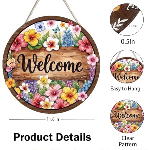 Welcome Hanging Wooden Signs for Front Door Outside - Image 2