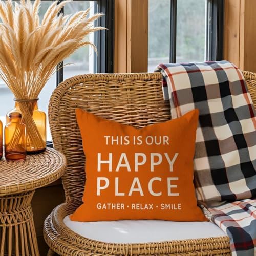 Outdoor Farmhouse Decorative Throw Pillow Covers 20x20 Inch Set of 2 Welcome to Our Porch This is Our Happy Place Orange Cushion Case Spring Fall Decoration for Patio Furniture Couch Decor - Image 7