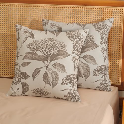 Vintage Brown Pillow Covers 20x20 Inch 2 Pcs Boho Beige Floral Decor Throw Pillows Hydrangea Flower Seasonal Outdoor Farmhouse Neutral Accent Decoration Pillowcase Linen Cushion Cover for Couch - Image 2
