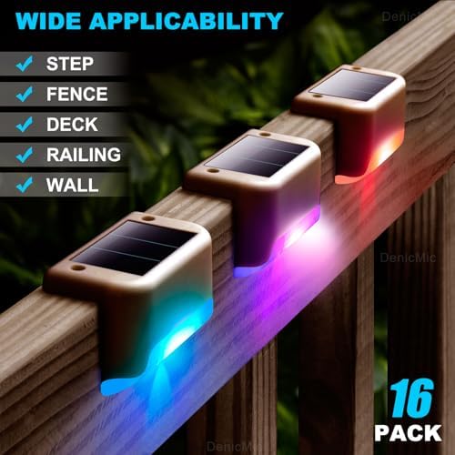DenicMic 16 Pack Solar Deck Lights Outdoor Waterproof Color Changing LED - Image 2
