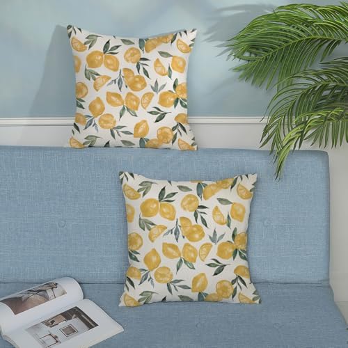 Summer Pillow Covers 16x16 Inch Set of 2 Yellow Lemon Pillow Covers Summer Outdoor Decorative Pillow Cases Linen Farmhouse Yellow Cushion Covers Decor for Couch Living Room Bedroom Sofa - Image 4