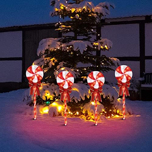 LAMPHOME 8PK 24" 192LED Lollipops Peppermint Pathway Markers with 11 Modes Christmas Lollipops Pathway Lights Decorations for Outdoor Yard(24" 192 LED 8 Pcs) - Image 3