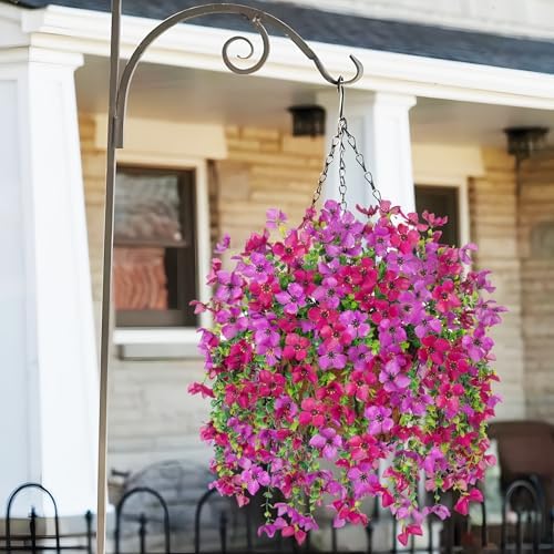 INXUGAO Artificial Hanging Flowers Plants with Basket for Outdoors, Realistic Faux Silk Daisy Flower Eucalyptus for Spring Decor, UV Resistant Fake Plants for Porch Patio Yard Balcony, Purple Violet - Image 6