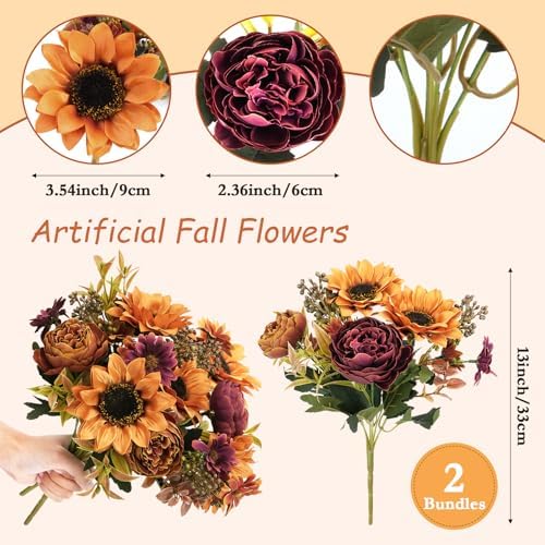 GTIDEA 2 Bundles Fall Artificial Flowers Bouquet, Fake Sunflowers Flowers - Image 2