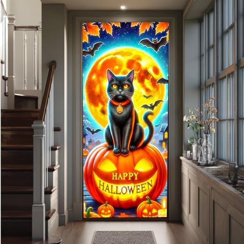 Halloween Door Banner 71x35 Spooky Black Cat & Pumpkin Yard Decor - Image 6