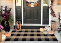 Front Porch Rug 24"x51"Black and Tan Checkered Washable Outdoor Rug by BUAGETUP