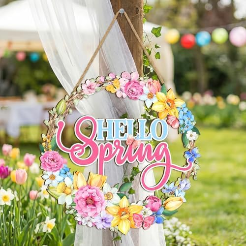 Britimes Welcome Door Sign, Wooden, for Front Door, Floral Flower - Image 2