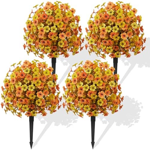 Alupssuc 4Pcs 20" UV Resistant Artificial Fall Ball Flowers for Outdoors by Alupssuc