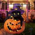 12 x 18 Inches Lighted Halloween Black Cat Pumpkin Garden Flag Decorations - Solar Powered Vertical Yard Flag with LED Lights, Witch Cat Jack O Lantern Printed Outdoor Porch Lawn Halloween Decor by GCCL