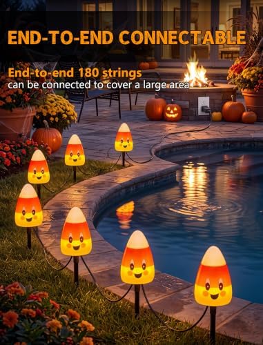 7Ft Halloween Candy Corn Pathway Lights Outdoor, 4 Pack C7 LED Stake Decor - Image 6