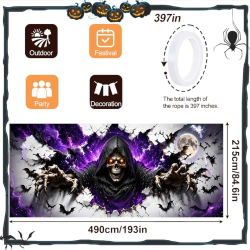7 x 16 ft Purple Grim Halloween Garage Door Decorations Halloween decorations Door Cover, Hanging Banner for Home, Outdoor, Indoor, Spooky Party, Wall, Window - Image 3