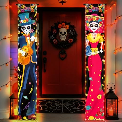 71 x 12 Inch Lighted Day of the Dead Dia de los Muertos Door Banner Decor by Jremreo