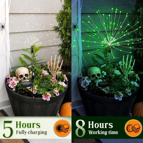 GIGALUMI 4 Pack Solar Firework Lights Outdoor, Halloween Decor, Green - Image 3