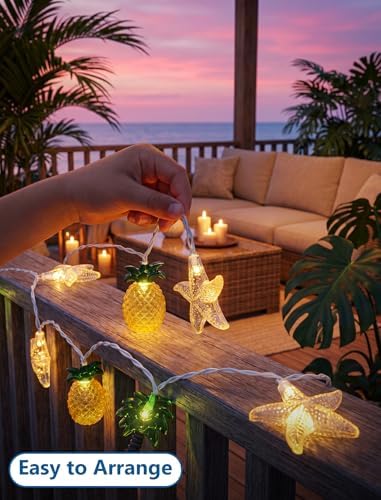 19Ft Hawaiian Beach String Lights Outdoor with 35 LED Starfish, Pineapple & Palm Tree Lights, Plug-in Tropical Party Decoration for Patio, Backyard, Garden, Window, Tiki Bar, Pool Party Decor - Image 4