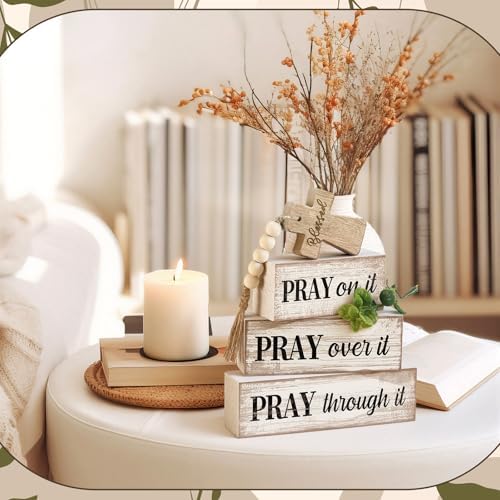 Moucuny 4 Pcs Christian Table Decor Wooden Cross Wooden Bible Verse Sign - Image 4