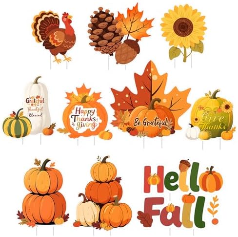 Kathfly 10 Pcs Turkey Pumpkin Maple Thanksgiving Yard Signs with Stakes by Kathfly