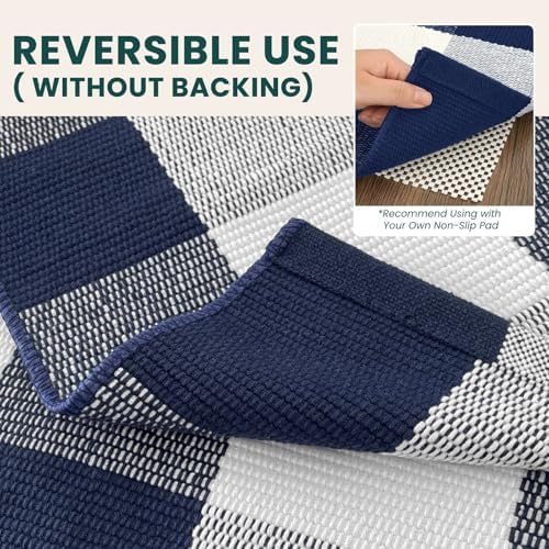 KOZYFLY Buffalo Plaid Rug 4x6 Ft Checkered Blue and White Front Door Mat - Image 5