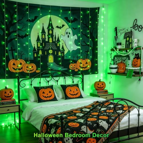 JMEXSUSS 300 LED Green Curtain Lights for Halloween Decor, 9.8x9.8ft - Image 7