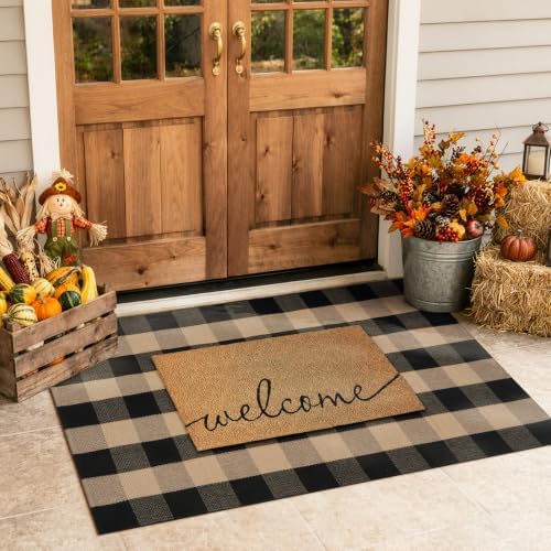 Fall Front Door Mat 3x5 Buffalo Plaid Checkered Outdoor Rug Doormat - Image 3