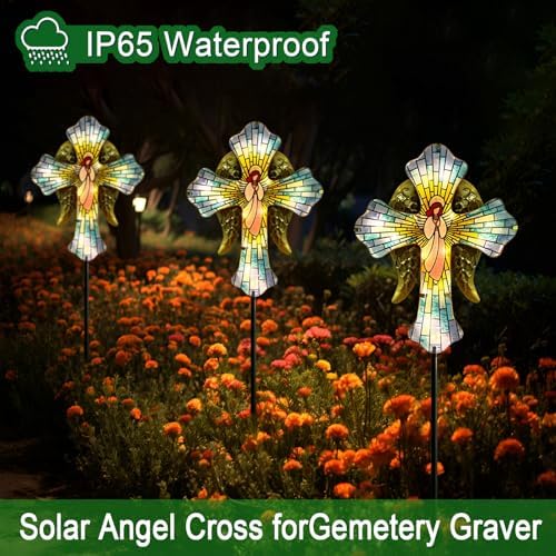 Solar Cross for Cemetery Grave,Metal Angel Wings Outdoor Yard Garden Stakes - Image 4