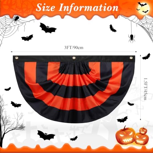 Newwiee 6 Pcs 3 x 1.5 ft Halloween Flag Bunting Half Fan Hanging Pleated Flag Banner with 3 Grommets for Halloween Indoor Outdoor House Party Holiday Yard Decorations Props, Black Orange - Image 2