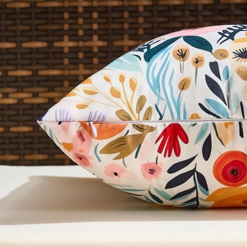 Spring Pillow Covers 18x18 Outdoor Pillow Covers Farmhouse Wildfloral Set of 2 Multicolor Orange and Pink Flowers Leaves Beauty Floral Blossom Garden Cushion Case Spring Decorations for Home Garden - Image 5