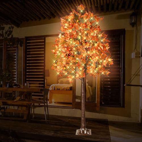 2 Pack 6FT 130 LED Lighted Maple Tree - Thanksgiving Decor Artificial Fall Tree with 13 Branches, 13 Acorns 260 Leaves, Remote 8 Modes, Timing, DC 5V Safe for Outdoor Wedding Party Autumn Decor - Image 5
