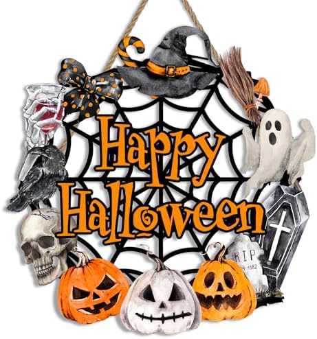 Britimes Spooky Pumpkin Welcome Door Sign, Wooden, for Home Decor by Britimes