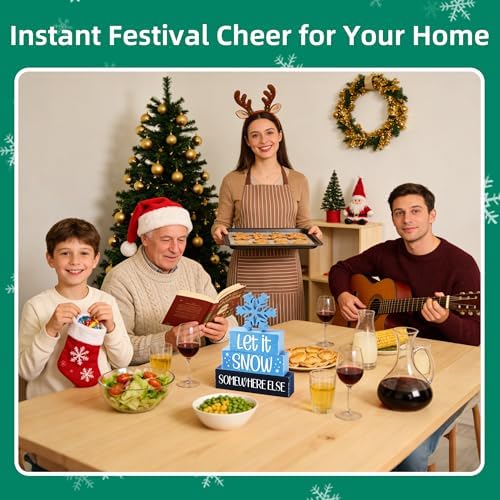 4 Pcs Christmas Wooden Tiered Tray Decor, Snowflake Christmas Decorations Gifts for Home, Winter Table Centerpiece for Xmas Party Kitchen Office - Image 7