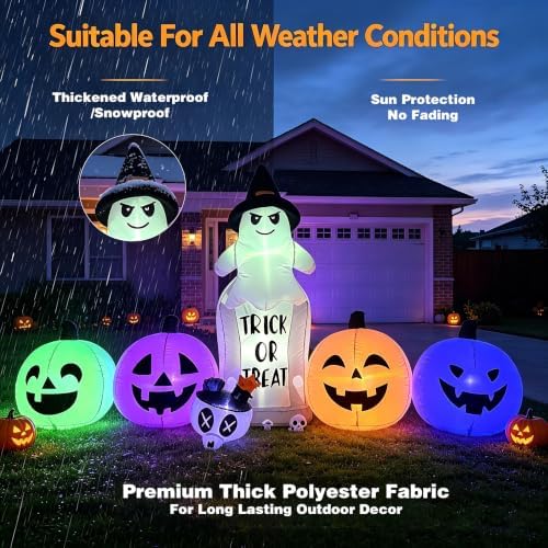 8FT Halloween Inflatable Decorations Outdoor, Blow Up Pumpkins Ghost and Tombstone, LED Lights, Holiday Decoration for Halloween Party Outdoor, Yard, Garden Lawn Decor - Image 5