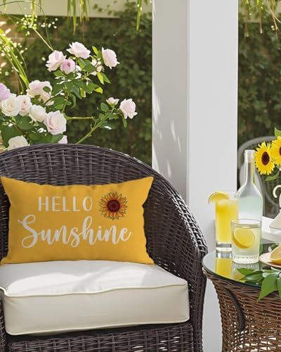 PANDICORN Hello Sunshine Throw Pillow Cover 12x20 Inch Sunflower, Yellow - Image 3