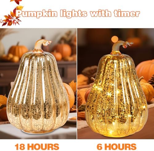 Bdor Mercury Glass Pumpkin Light, Fall Harvest Thanksgiving Halloween Decor - Image 3