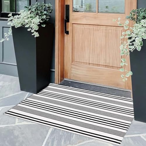 Front Door Mat 24"x35" Halloween Welcome Mat Black and White Outdoor Rug - Image 5