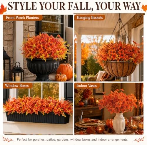 Artificial Fall Flowers for Outdoor, 24 Bundles UV Resistant Fake Flowers - Image 6