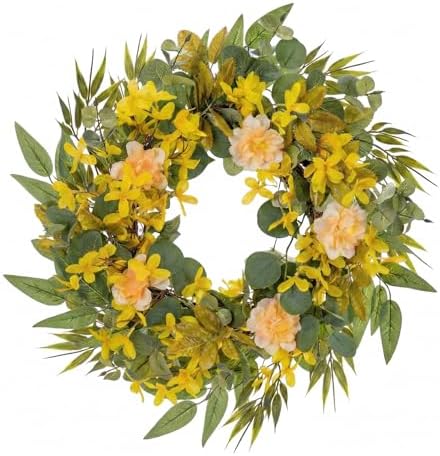 Wreaths for Front Door Decor Artificial Flower, 20" Wildflower Eucalyptus by Culudea