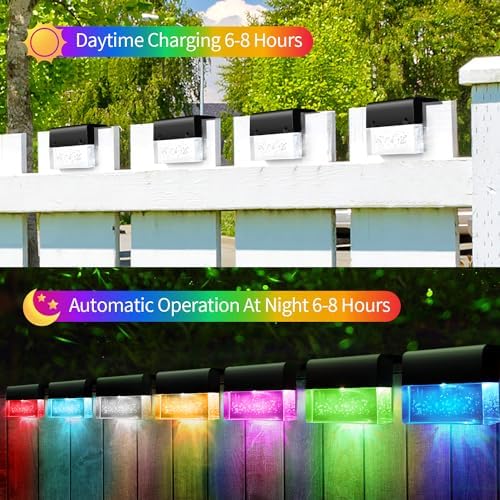 SUNFACE Solar Deck Lights, 8 Pack Solar Fence Lights Outdoor Step Lights Waterproof, Solar Stair Lights with 2 Modes LED, Super Bright Decoration for Patio, Railing, Pool, Yard (Warm White/7Color) - Image 4