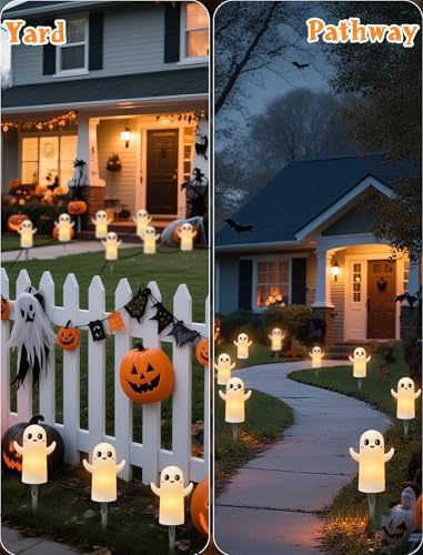 Oviejo 4 Pack Halloween Ghost Pathway Lights, 7FT LED Stake Lights Plug in - Image 3