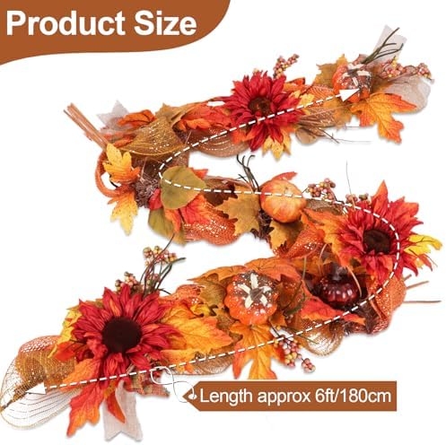 6ft Thick Fall Maple Leaves Garland with Sunflower & Pumpkin - Image 3