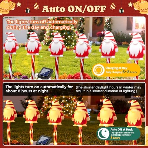 5 Packs Christmas Elf Solar Garden Light with 8 Light Modes, 15.75 Inches Tall Christmas Patio Outdoor Light, IP65 Waterproof, Auto ON/Off, Solar Xmas Light for Pathway, Courtyard - Image 4