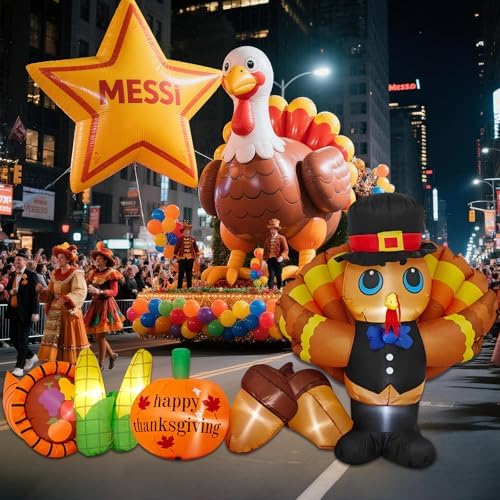 9FT Long Thanksgiving Inflatables Turkey Outdoor Decorations Blow Up Turkey Yard Inflatable with Pumpkin Corn Cornucopia Built-in LED Lights Thanksgiving Day Parade Fall Lawn Garden Outside Decor - Image 4